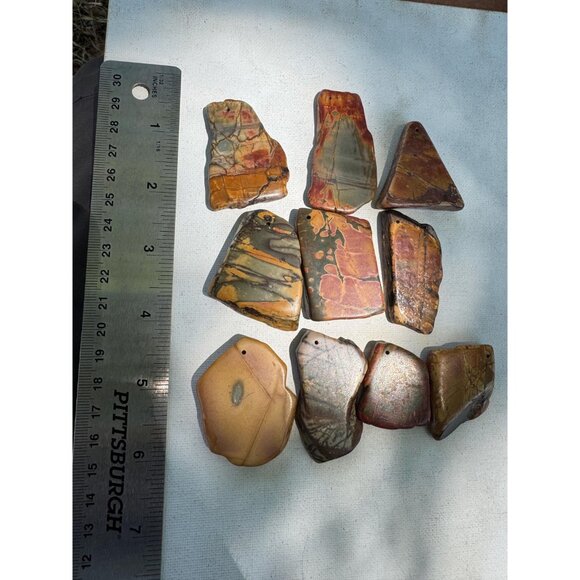 10 Pieces - Large natural Jasper Drilled Stones for Pendant - Picture 5 of 9